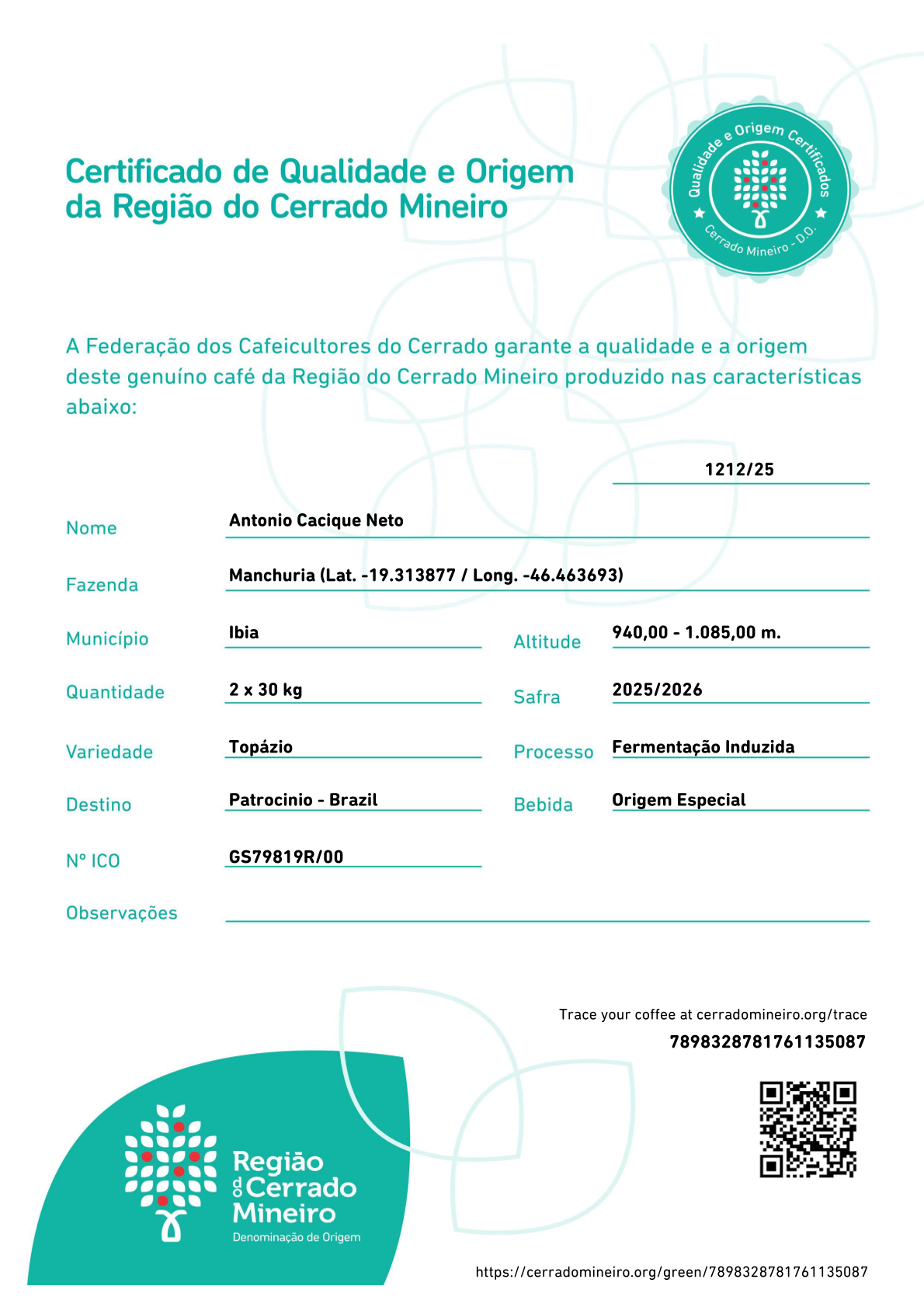 Café Edição Especial do Produtor Antônio Cacique - 250g Moído - Imagem 2